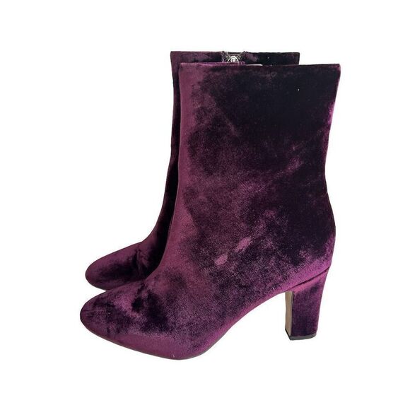 Lauren Ralph Lauren Bridgett Velvet Booties‎ Burgundy Block Heel Women's Size 9B - Picture 2 of 7